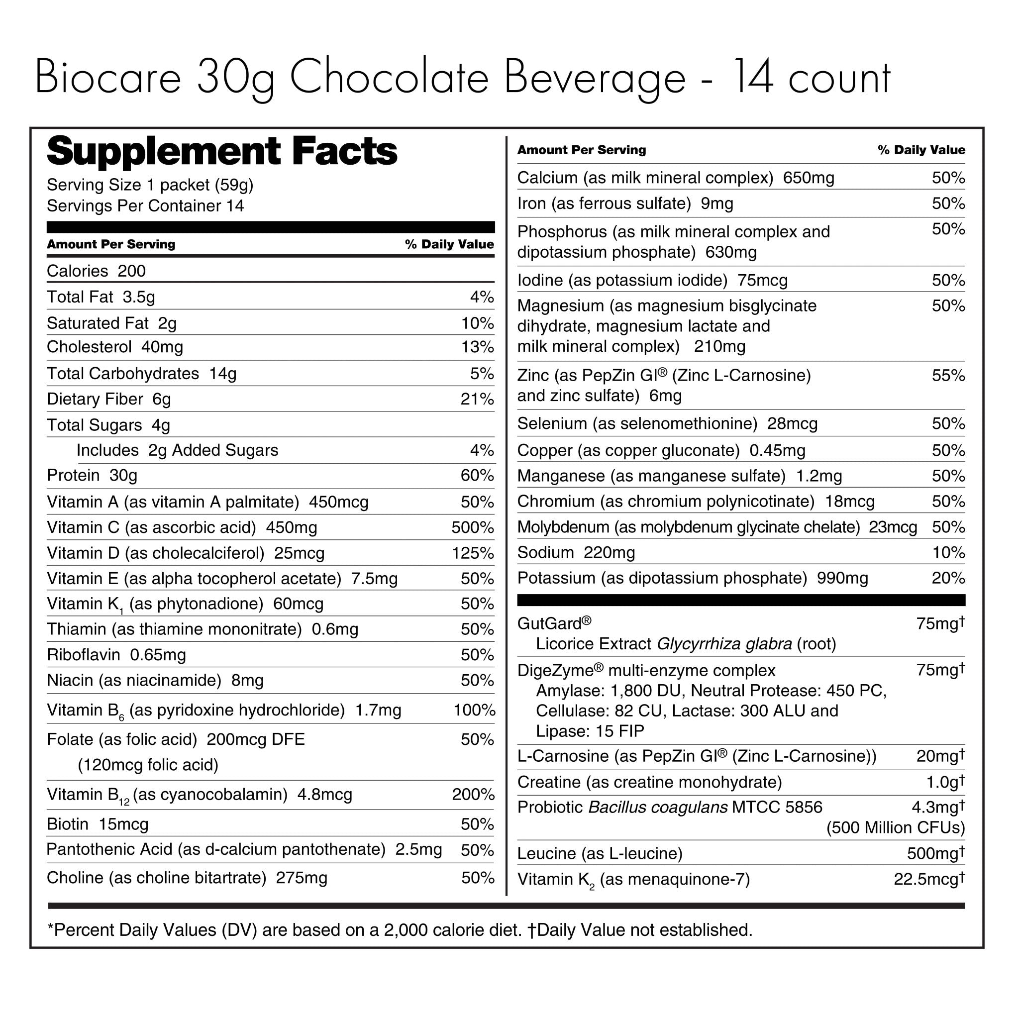 30G Protein Chocolate Biocare Dietary Beverage (14 - Servings) - Pileggi on the Square Salon Powered by Gatto Salon Group