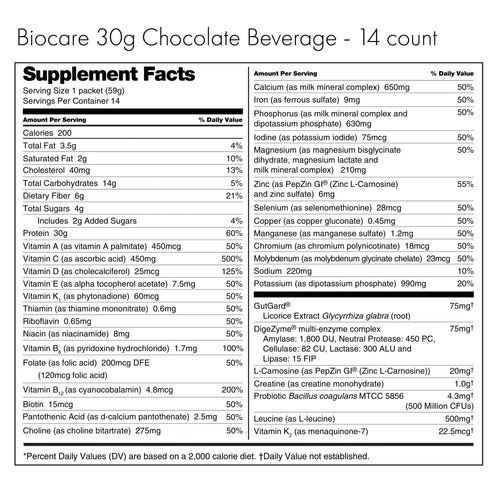 30G Protein Chocolate Biocare Dietary Beverage (14 - Servings) - Pileggi on the Square Salon Powered by Gatto Salon Group