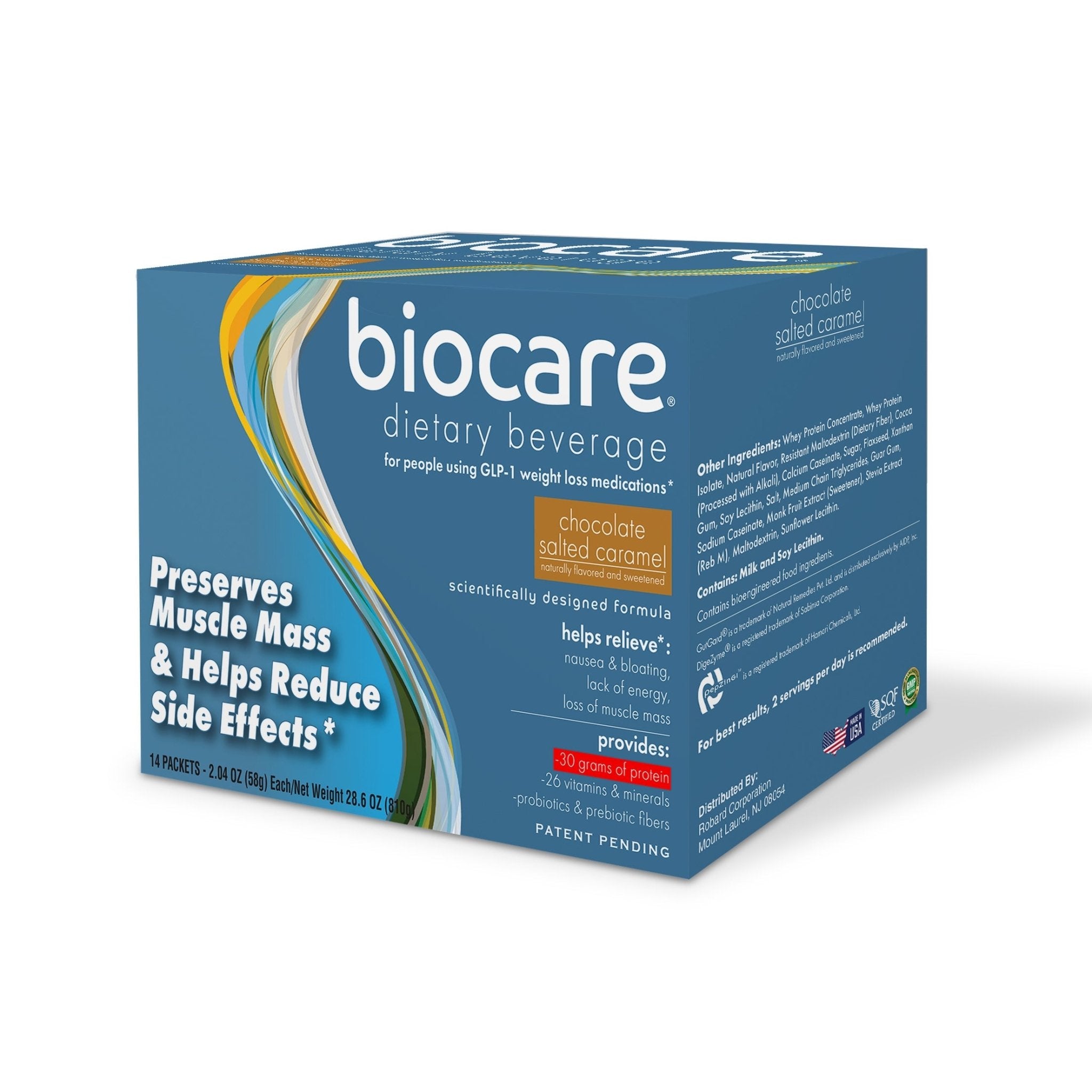 30G Protein Chocolate Salted Caramel Biocare Dietary Beverage (14 - Count) - Pileggi on the Square Salon Powered by Gatto Salon Group