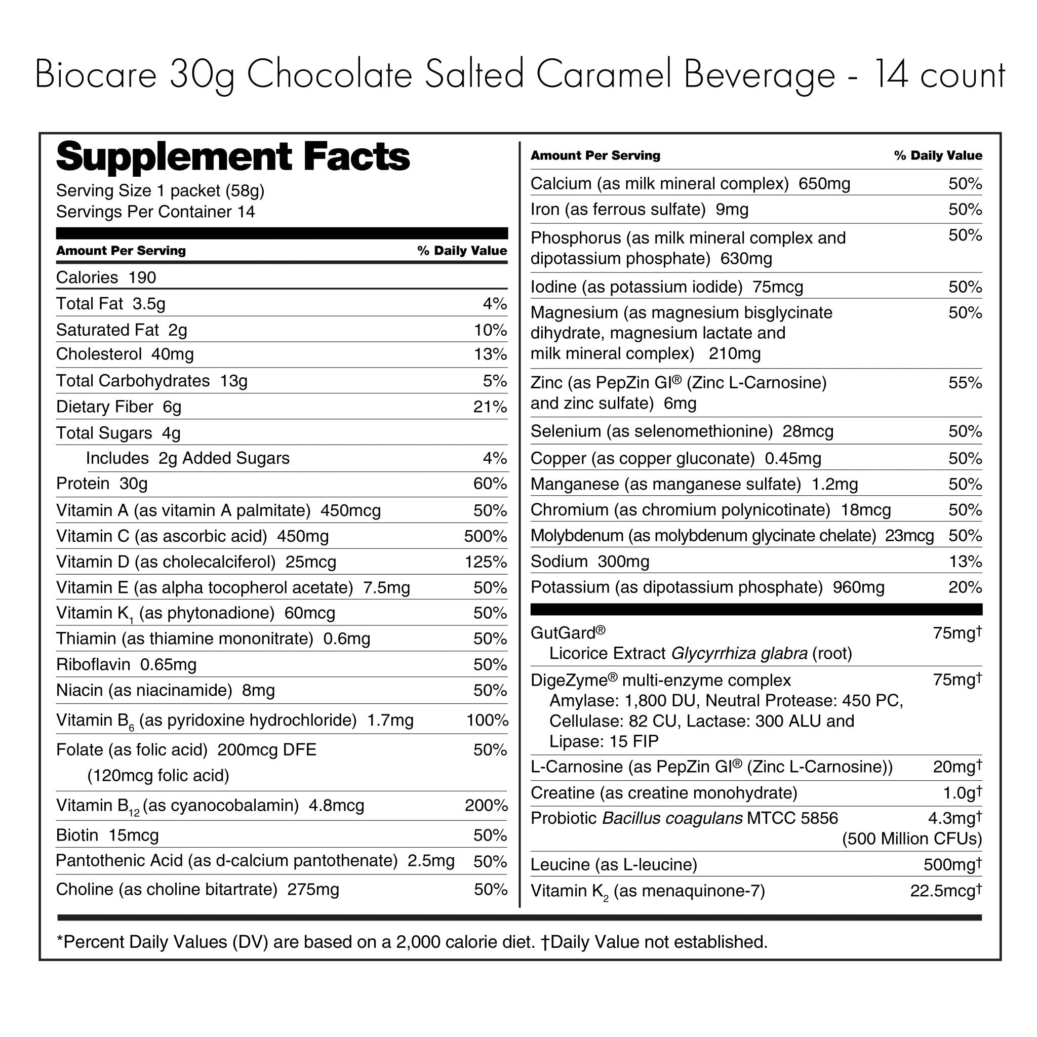 30G Protein Chocolate Salted Caramel Biocare Dietary Beverage (14 Servings) - Pileggi on the Square Salon Powered by Gatto Salon Group