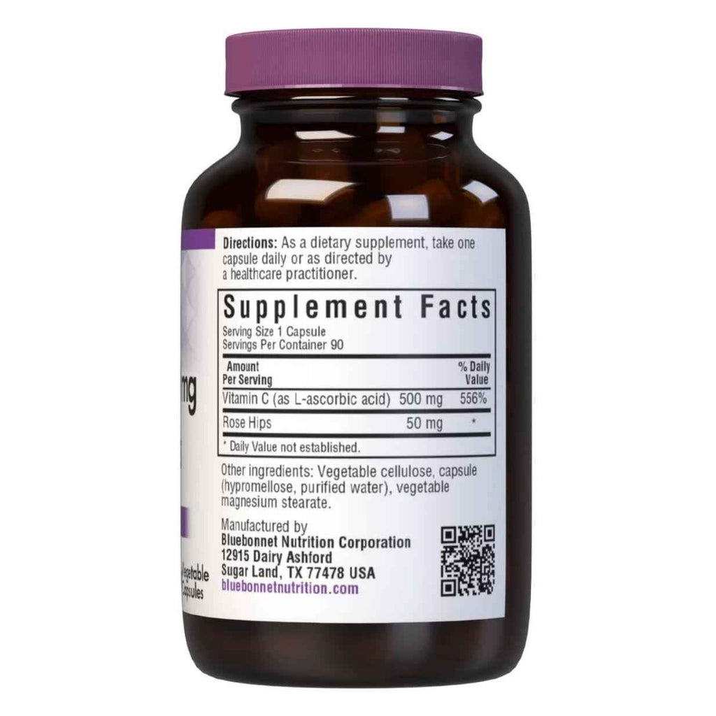 Bluebonnet Kosher Vitamin C-500 mg Plus Rose Hips 90 Vegetable Capsules
