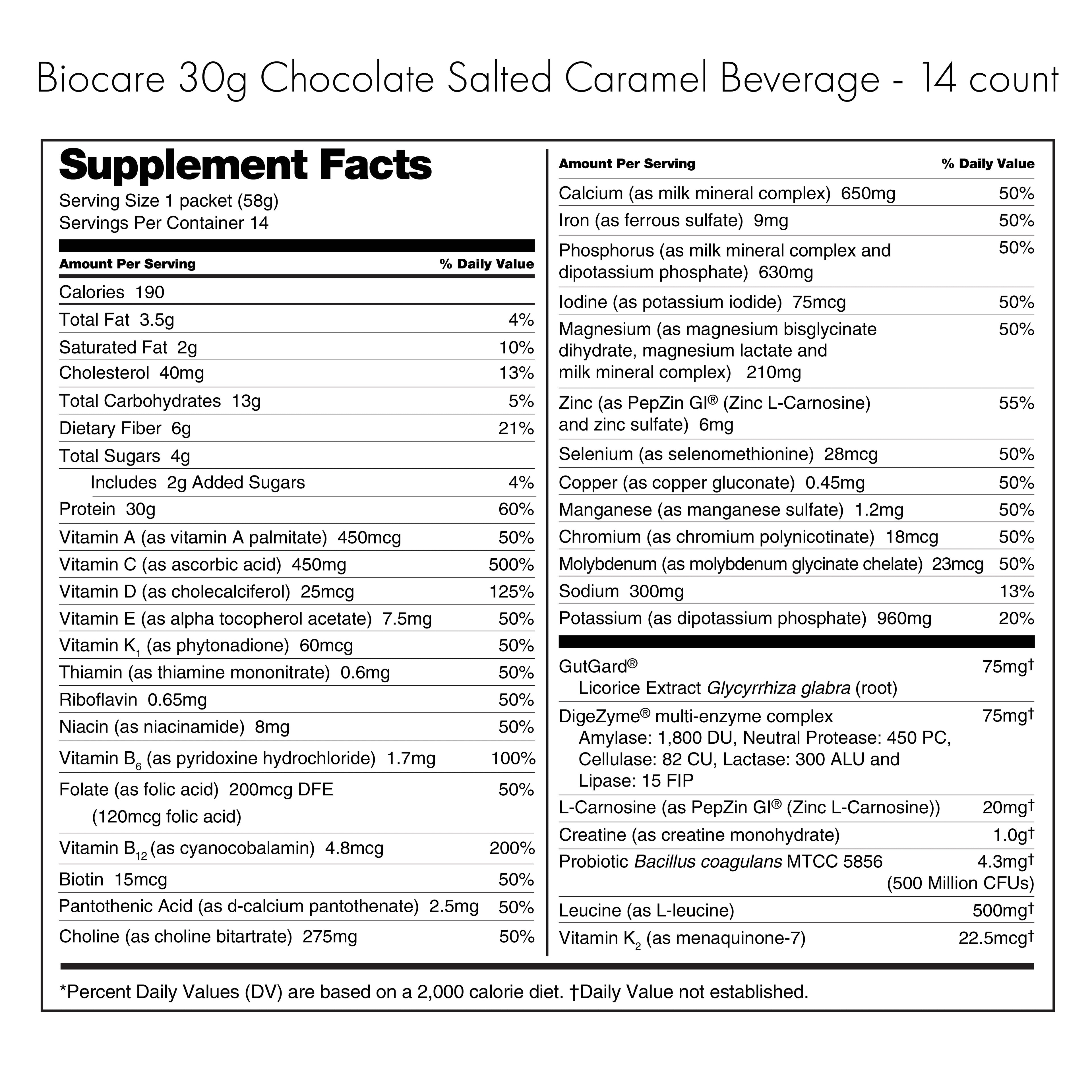 30G Protein Chocolate Salted Caramel Biocare Dietary Beverage (14 Servings)