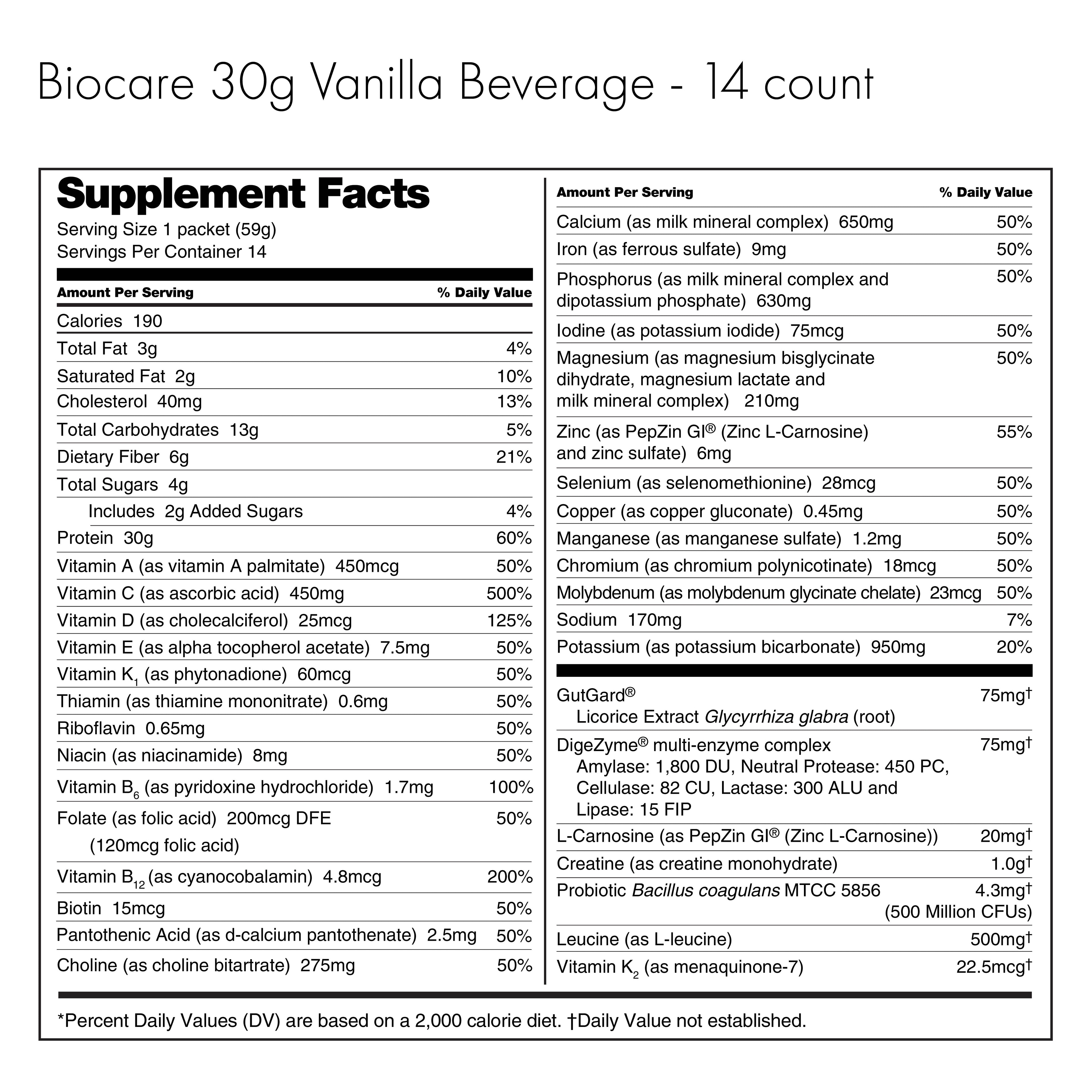 30G Protein Vanilla Biocare Dietary Beverage (14-Count)