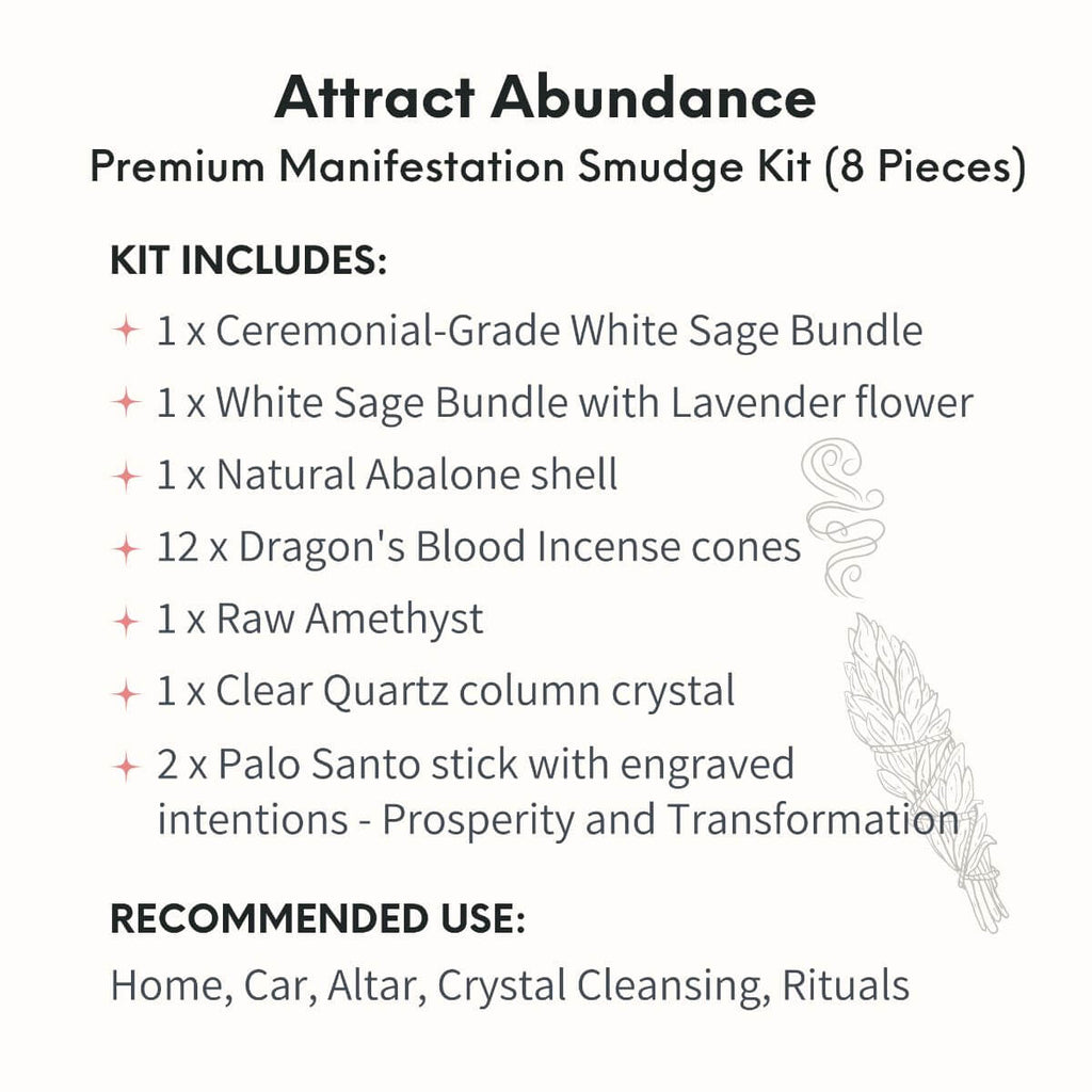 Attract Abundance - Premium Manifestation Smudge Kit (8 Pieces) - Pileggi on the Square Salon Powered by Gatto Salon Group