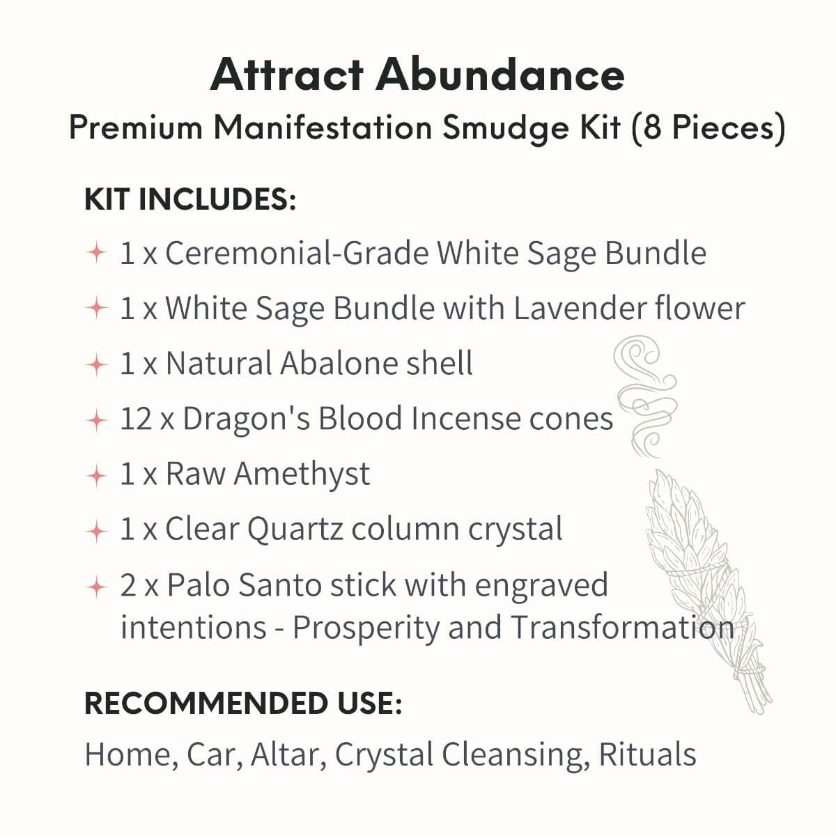Attract Abundance - Premium Manifestation Smudge Kit (8 Pieces) - Pileggi on the Square Salon Powered by Gatto Salon Group