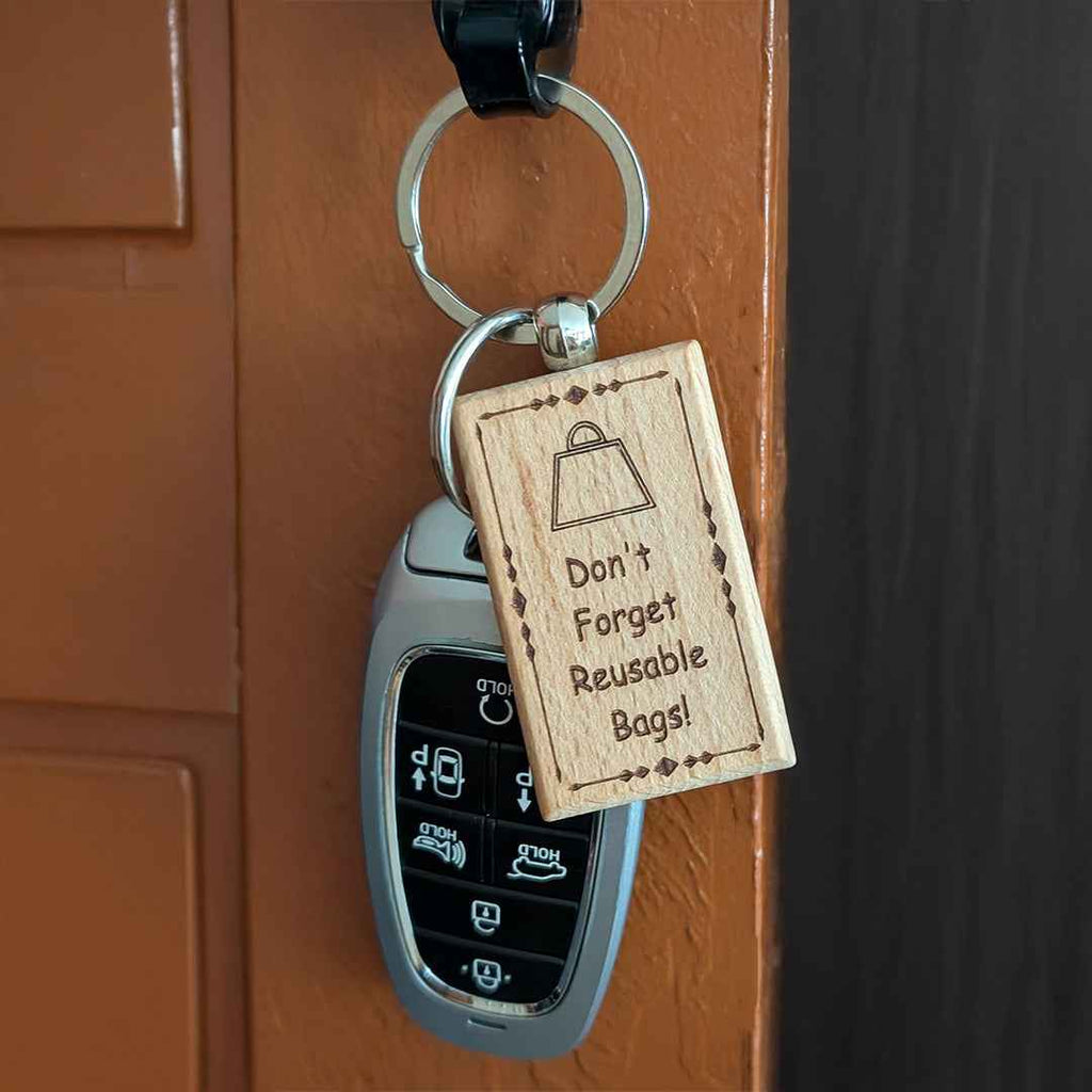 "Don't Forget Reusable Bags" Wooden Keychain - Pileggi on the Square Salon Powered by Gatto Salon Group