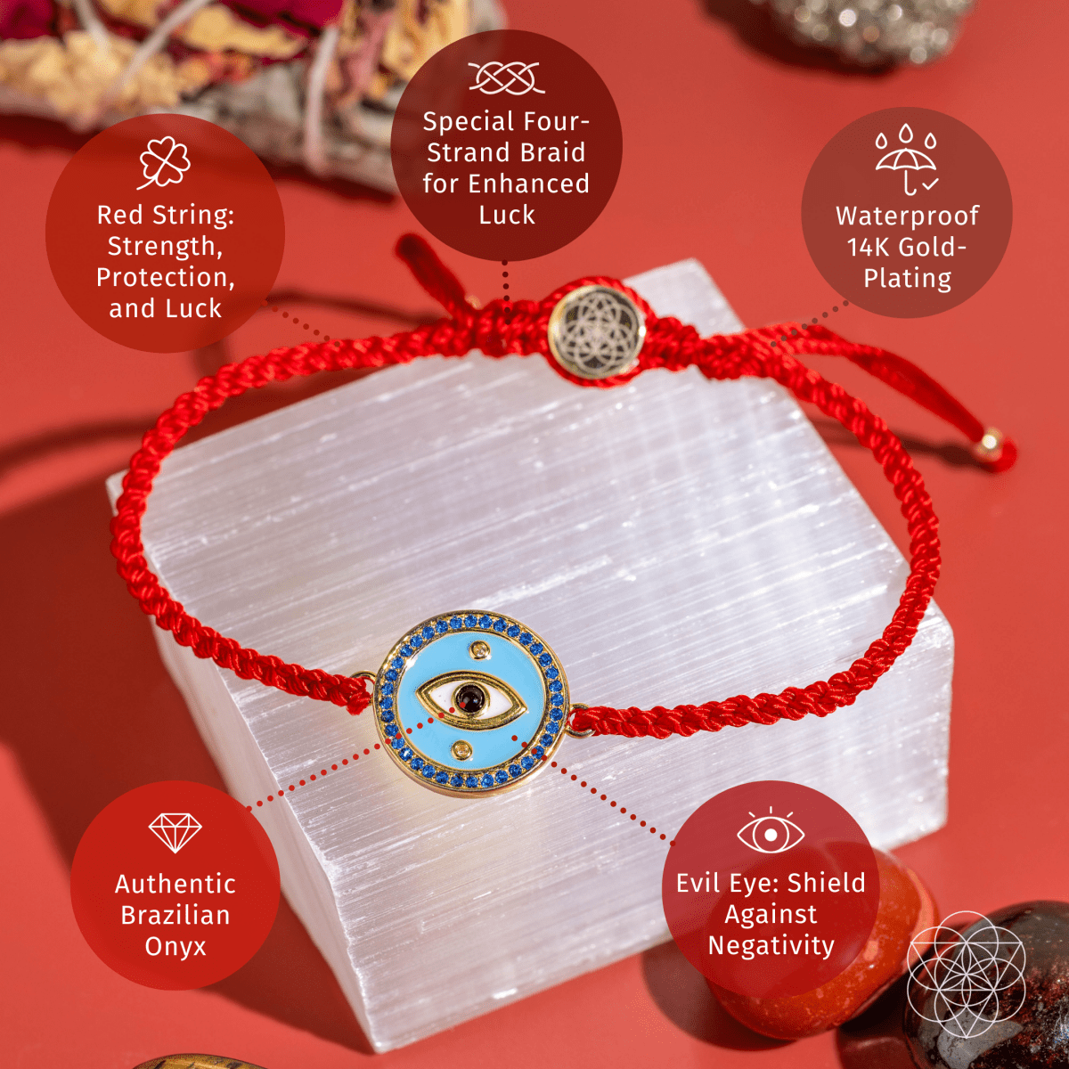 Evil Eye Guardian - Four - Strand Red String Bracelet - Pileggi on the Square Salon Powered by Gatto Salon Group