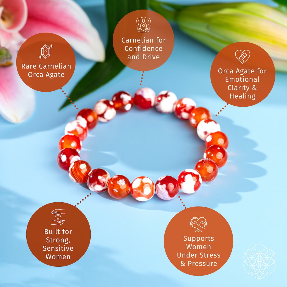 Feminine Force – Carnelian Orca Agate Bracelet - Pileggi on the Square Salon Powered by Gatto Salon Group