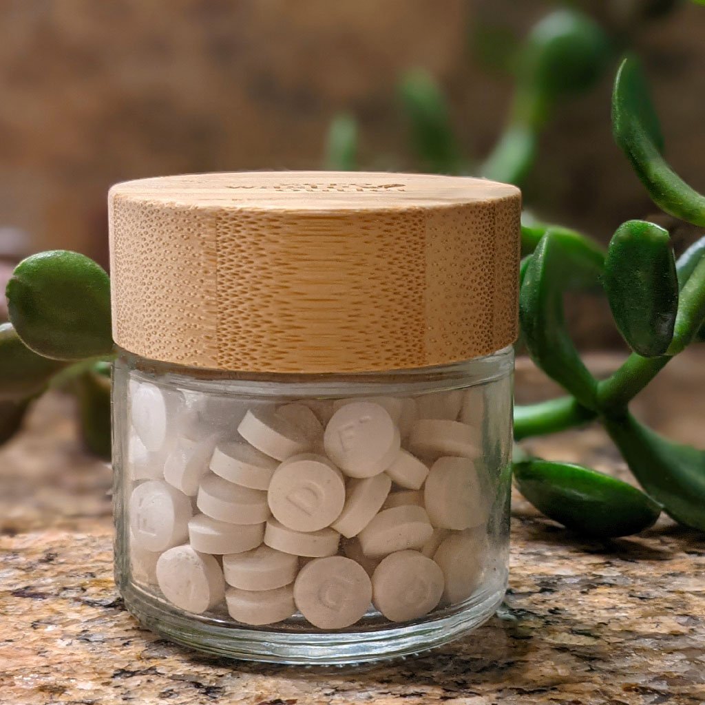 Reusable Glass Jar with Bamboo Lid - For Tooth Tablets