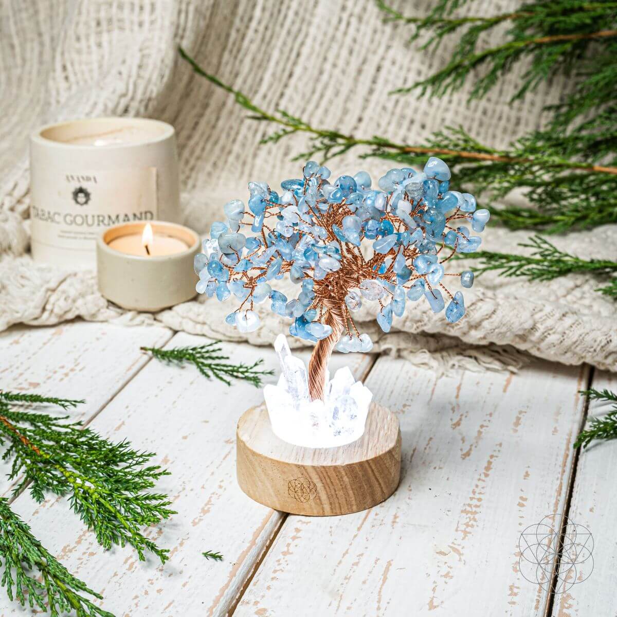 Guardian Angel Lamp of Protection - Aquamarine Tree - Pileggi on the Square Salon Powered by Gatto Salon Group