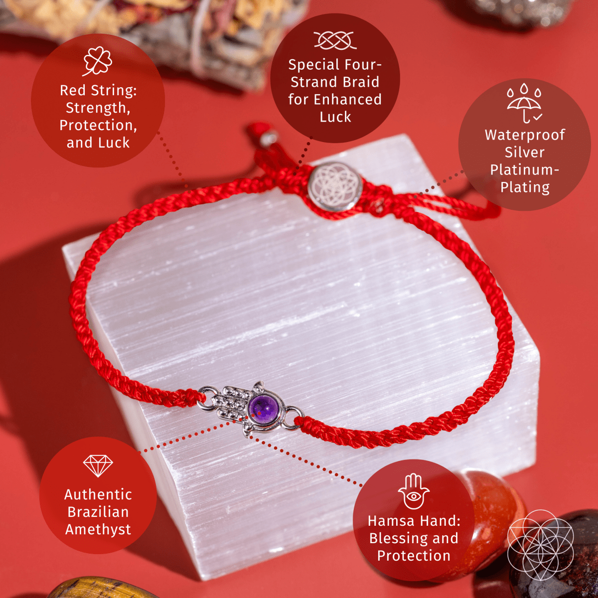 Hamsa Hand of Protection - Four - Strand Red String Bracelet - Pileggi on the Square Salon Powered by Gatto Salon Group