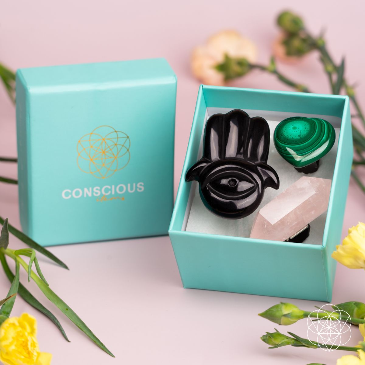 Hamsa Hand of Safe Travels: Aromatherapy Crystal Car Kit - Pileggi on the Square Salon Powered by Gatto Salon Group