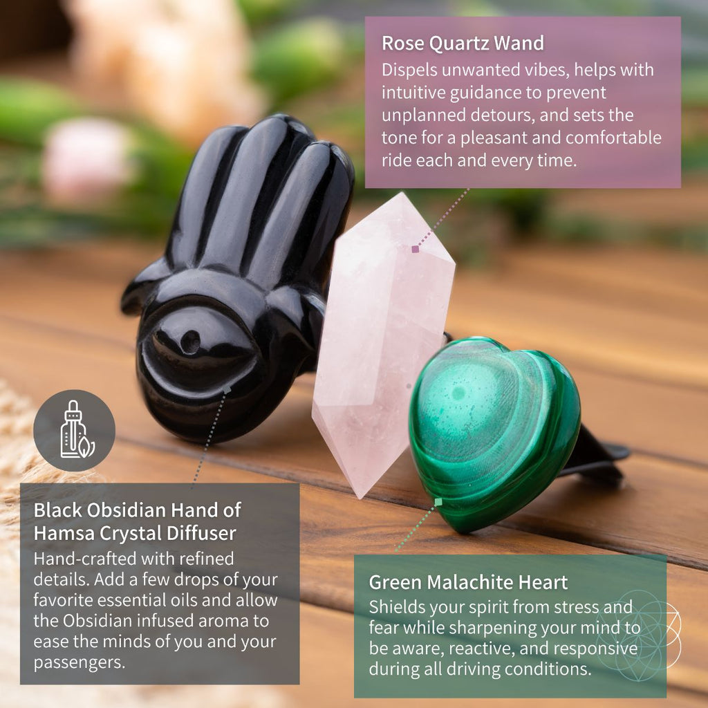 Hamsa Hand of Safe Travels: Aromatherapy Crystal Car Kit - Pileggi on the Square Salon Powered by Gatto Salon Group