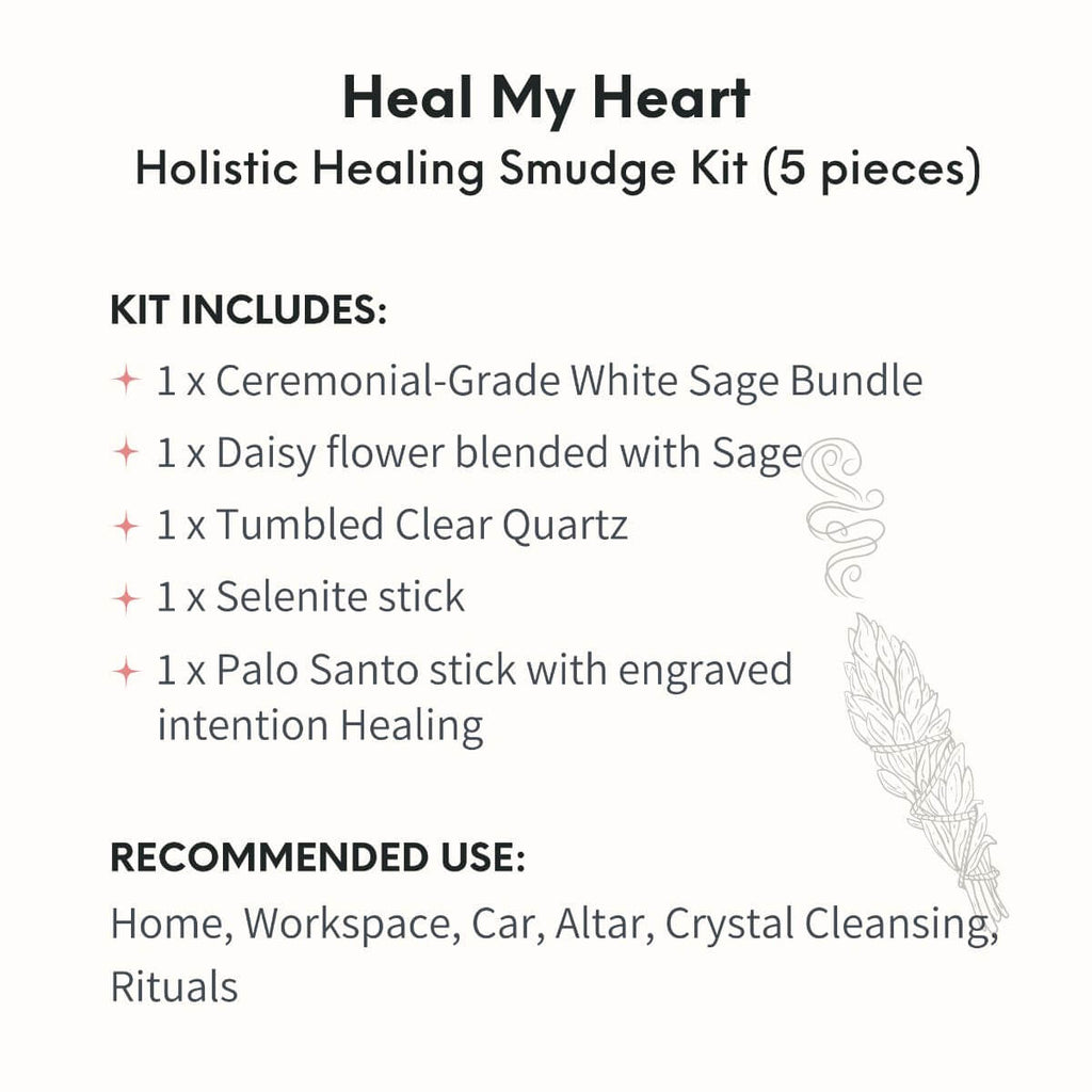 Heal My Heart - Holistic Healing Smudge Kit (5 pieces) - Pileggi on the Square Salon Powered by Gatto Salon Group
