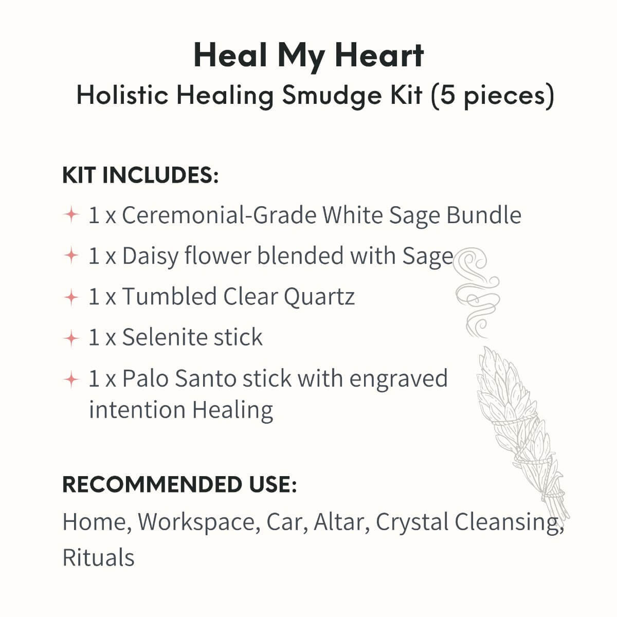 Heal My Heart - Holistic Healing Smudge Kit (5 pieces) - Pileggi on the Square Salon Powered by Gatto Salon Group
