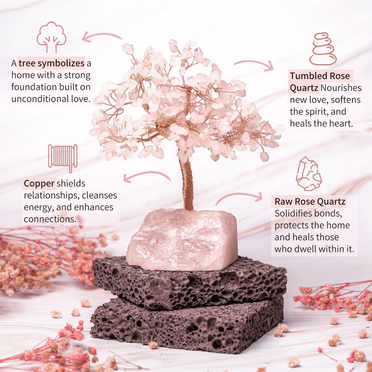 Home Sweet Home - Feng Shui Rose Quartz Tree - Pileggi on the Square Salon Powered by Gatto Salon Group