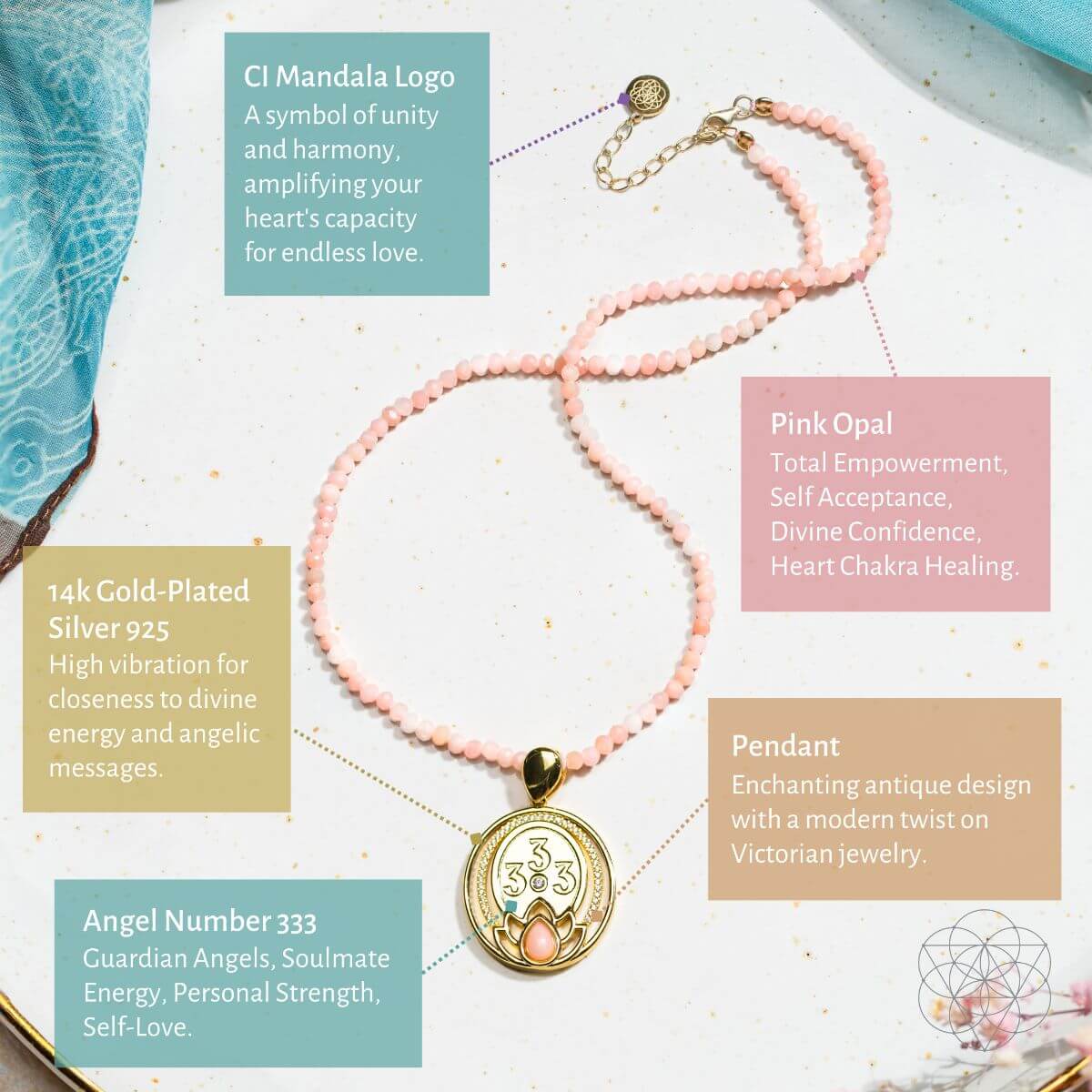 I Am Love - 333 Pink Opal Silver Necklace of True Love - Pileggi on the Square Salon Powered by Gatto Salon Group