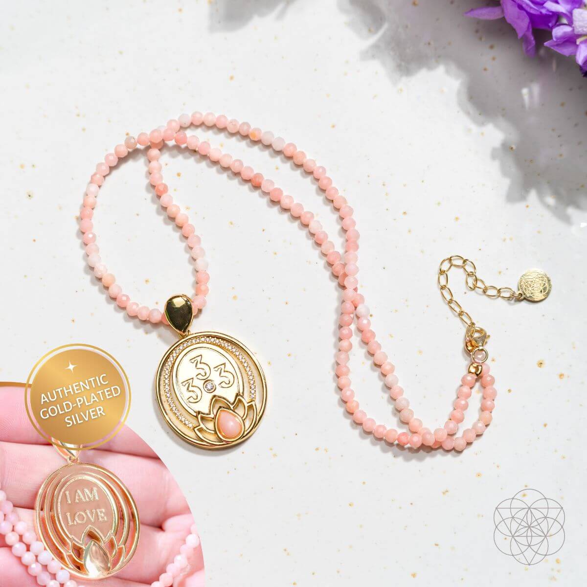 I Am Love - 333 Pink Opal Silver Necklace of True Love - Pileggi on the Square Salon Powered by Gatto Salon Group