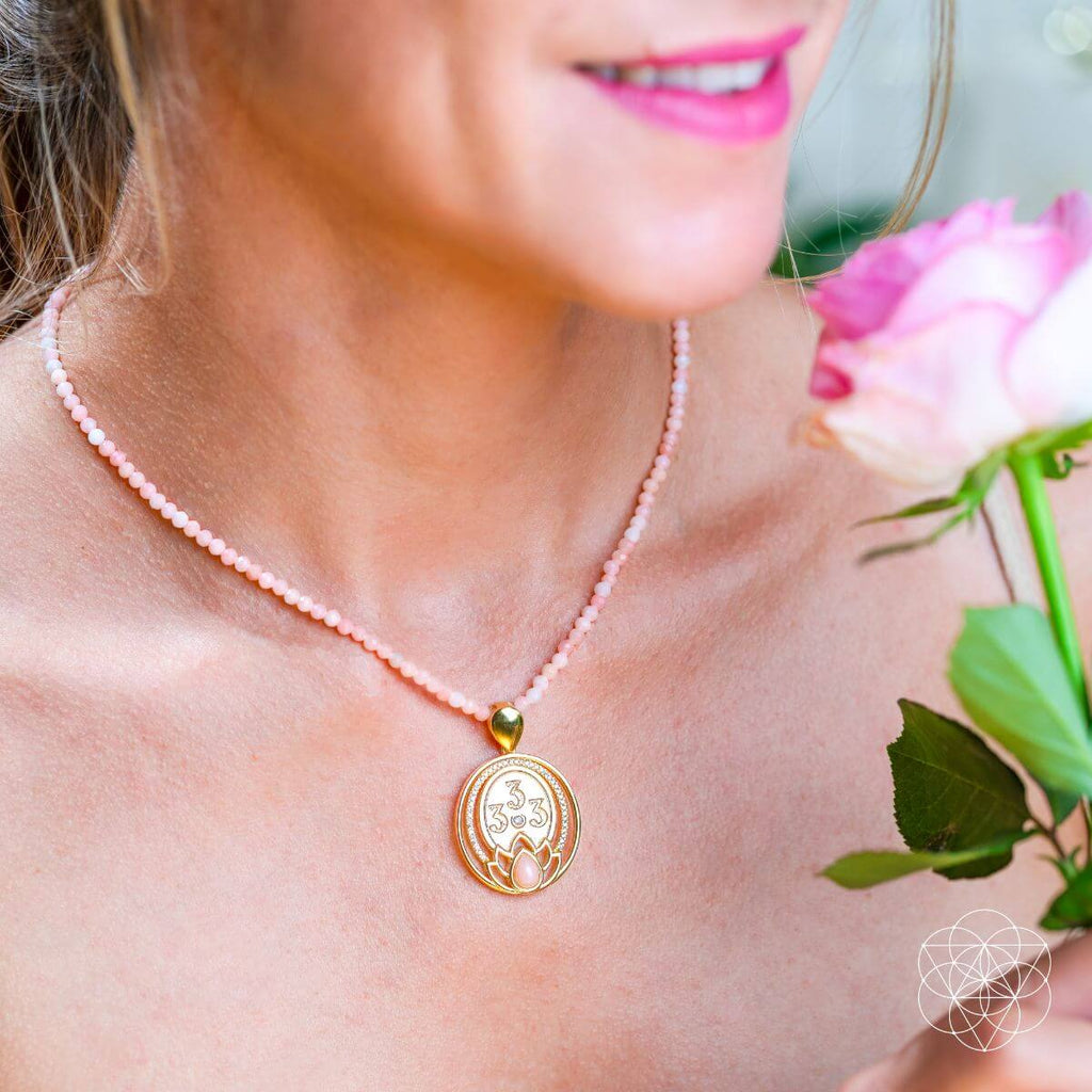 I Am Love - 333 Pink Opal Silver Necklace of True Love - Pileggi on the Square Salon Powered by Gatto Salon Group