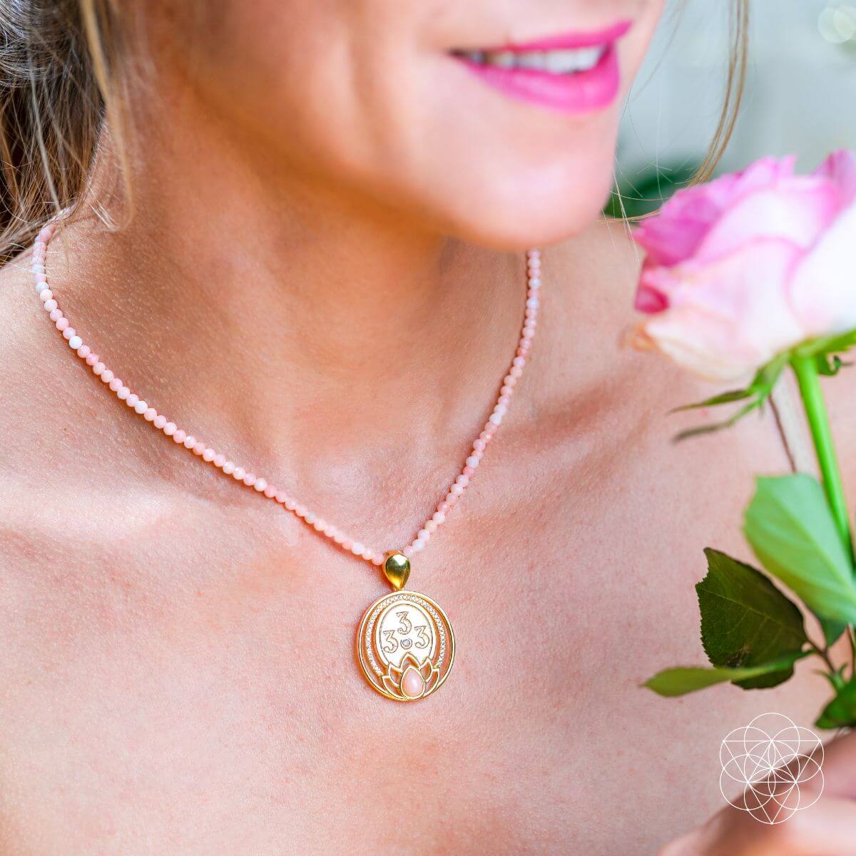 I Am Love - 333 Pink Opal Silver Necklace of True Love - Pileggi on the Square Salon Powered by Gatto Salon Group