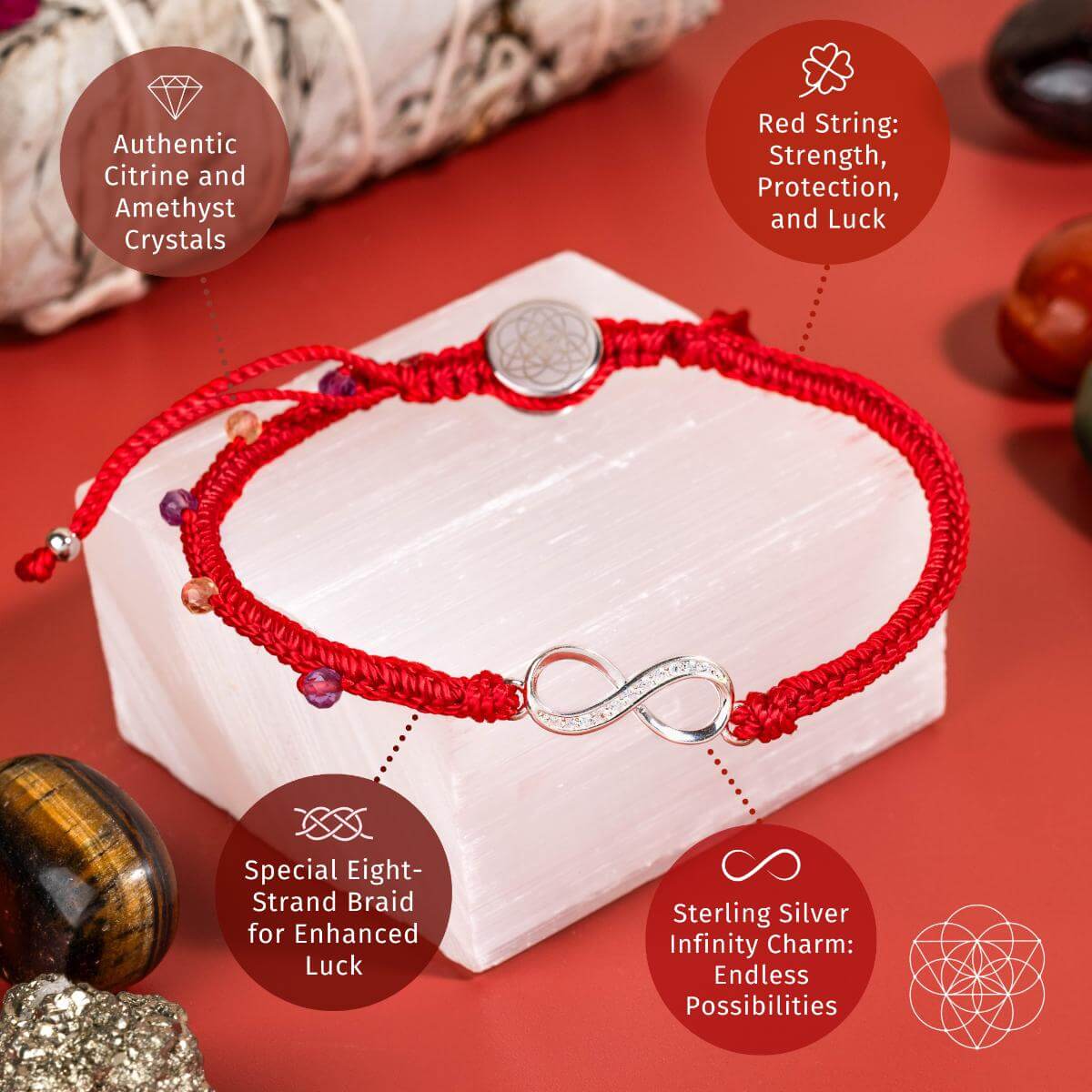 Infinite Prosperity - Eight - Strand Red String Bracelet - Pileggi on the Square Salon Powered by Gatto Salon Group