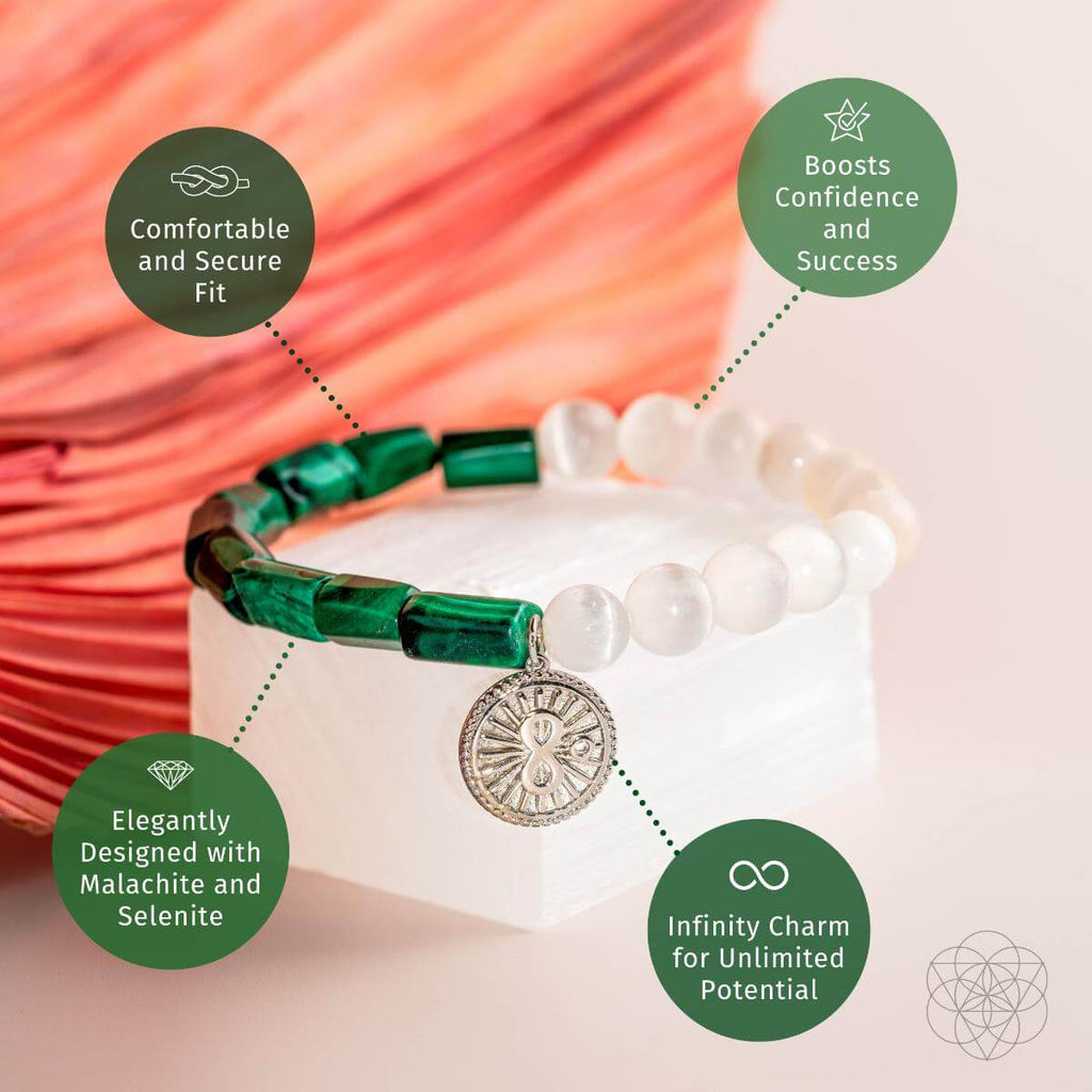 Infinite Triumph - Malachite & Selenite Success Bracelet - Pileggi on the Square Salon Powered by Gatto Salon Group