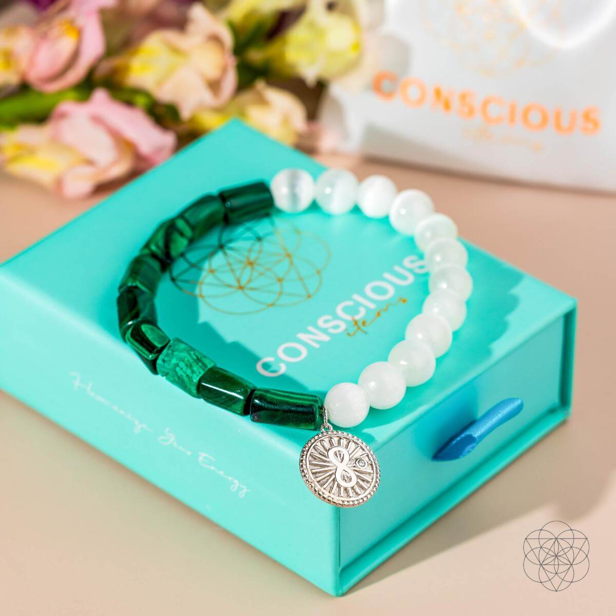 Infinite Triumph - Malachite & Selenite Success Bracelet - Pileggi on the Square Salon Powered by Gatto Salon Group