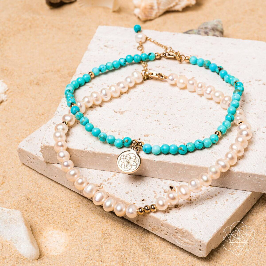 Luminous Glow - The Turquoise and Pearl Anklets of Love - Pileggi on the Square Salon Powered by Gatto Salon Group