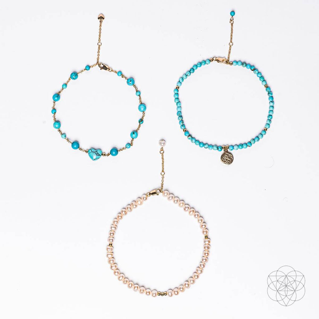 Luminous Glow - The Turquoise and Pearl Anklets of Love - Pileggi on the Square Salon Powered by Gatto Salon Group