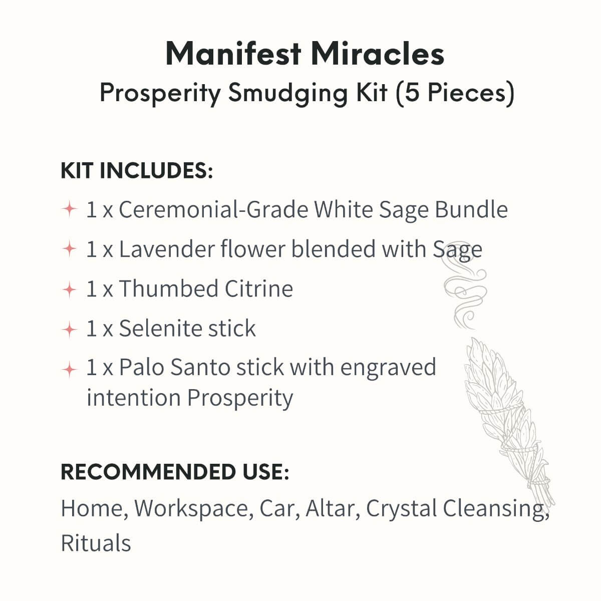 Manifest Miracles - Prosperity Smudging Kit (5 Pieces) - Pileggi on the Square Salon Powered by Gatto Salon Group