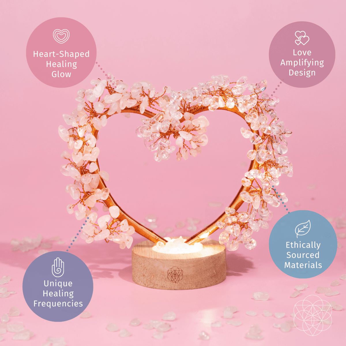 Mend My Broken Heart - Rose & Clear Quartz Tree Lamp - Pileggi on the Square Salon Powered by Gatto Salon Group