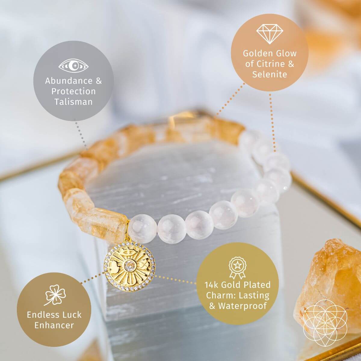 Quartet of Luck - Citrine & Selenite Bracelet of Serendipity - Pileggi on the Square Salon Powered by Gatto Salon Group