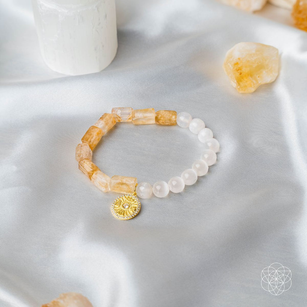 Quartet of Luck - Citrine & Selenite Bracelet of Serendipity - Pileggi on the Square Salon Powered by Gatto Salon Group