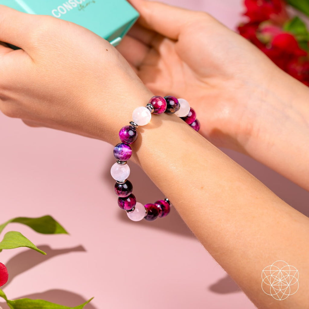 Shape Your Future – Pink Galaxy Tiger’s Eye Bracelet - Pileggi on the Square Salon Powered by Gatto Salon Group