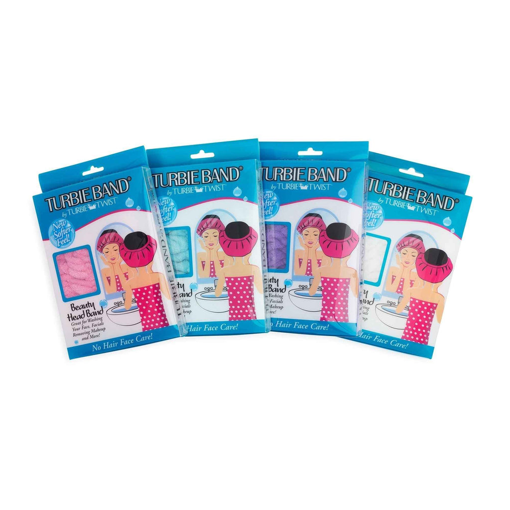 The Turbie Band® Four Pack - Extra Wide Headband | Pink, Purple, Capri & White | Microfiber