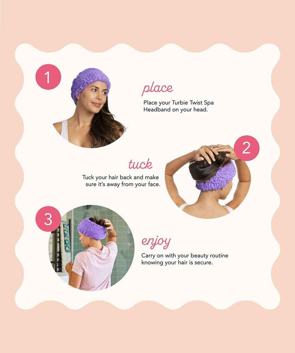 The Turbie Band® Four Pack - Extra Wide Headband | Pink, Purple, Capri & White | Microfiber