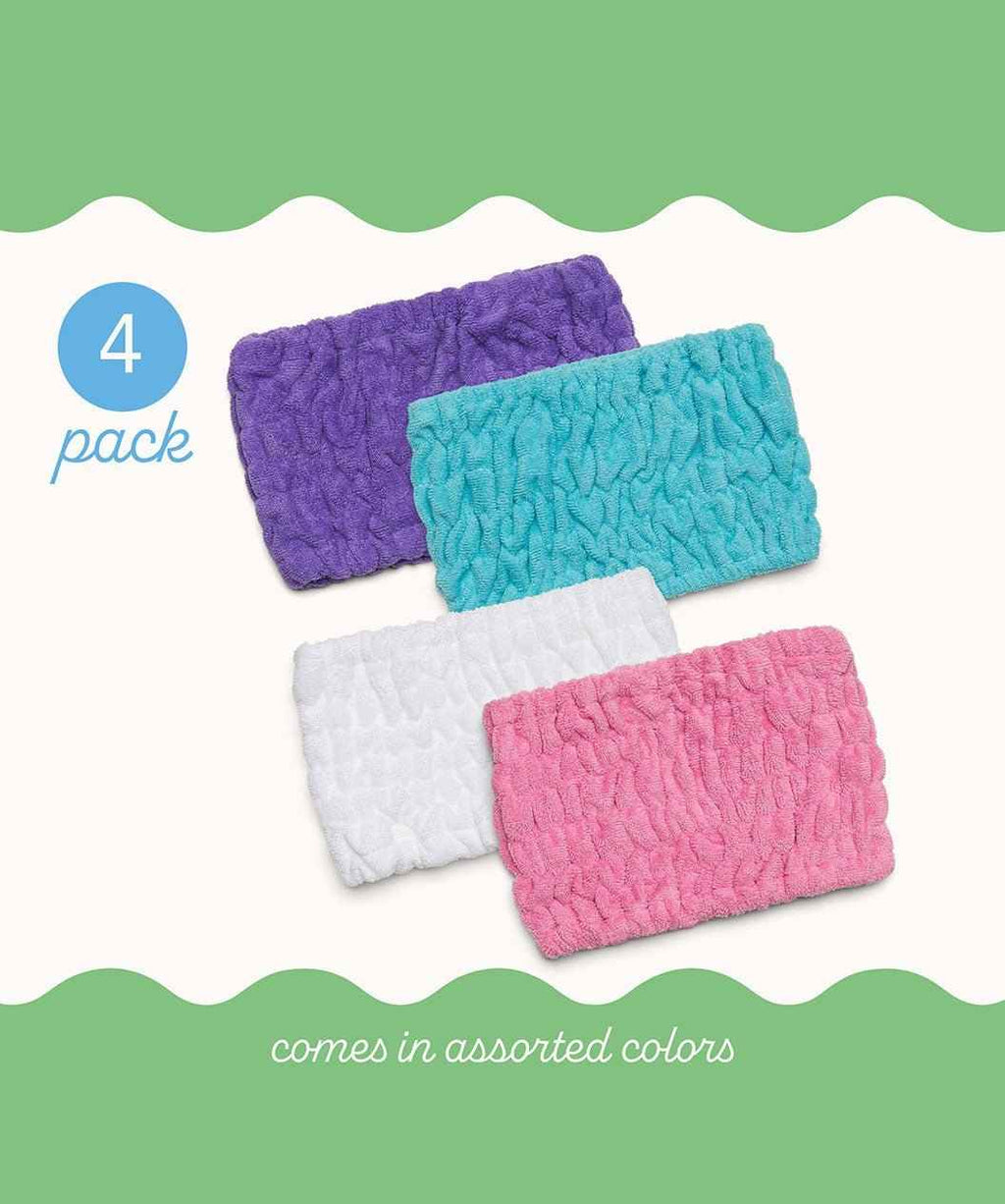 The Turbie Band® Four Pack - Extra Wide Headband | Pink, Purple, Capri & White | Microfiber