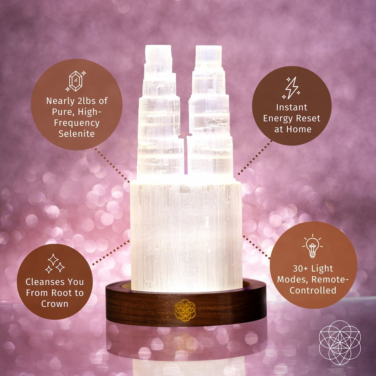 Two - Tower Selenite Lamp – Deep Energy Cleanse & Reset - Pileggi on the Square Salon Powered by Gatto Salon Group