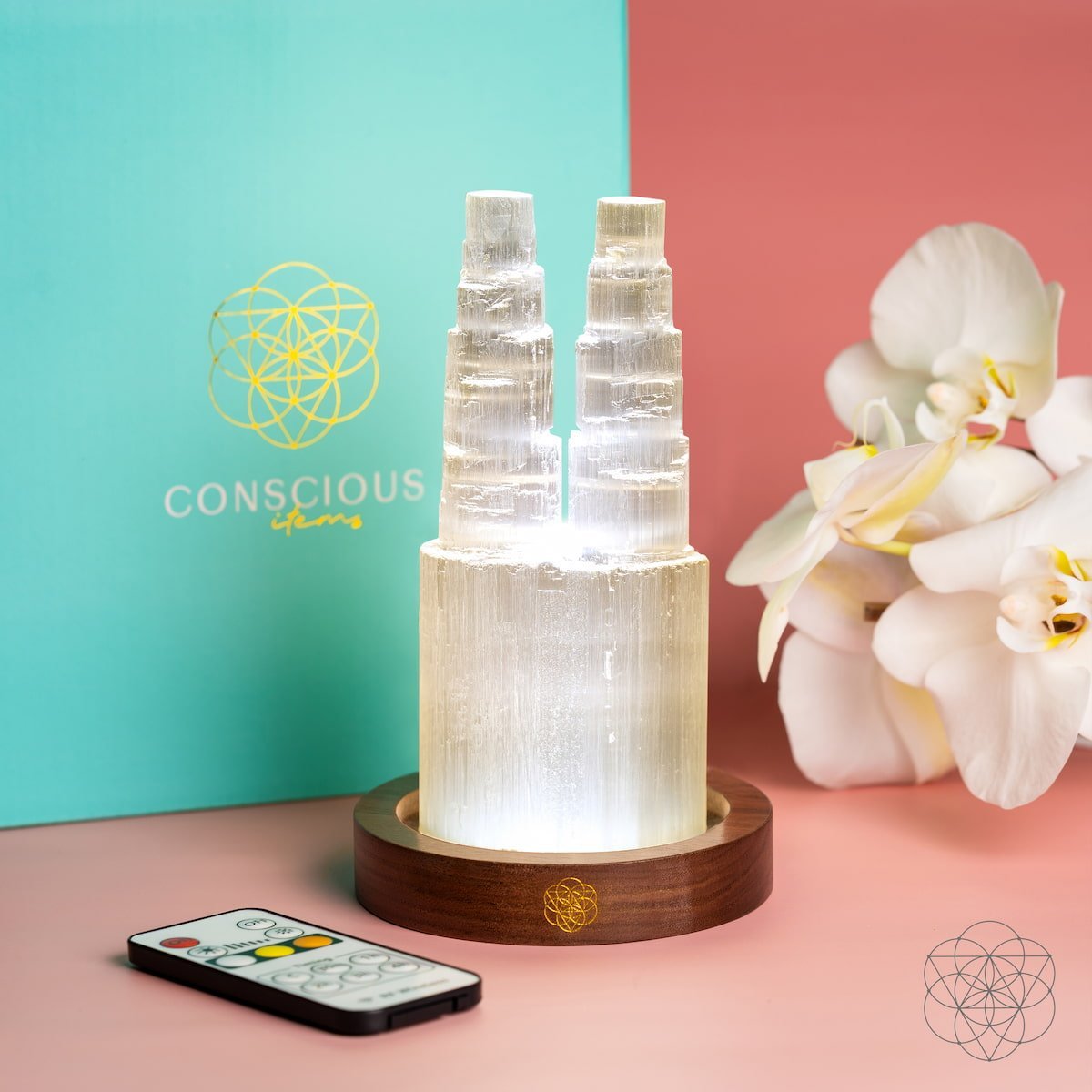 Two - Tower Selenite Lamp – Deep Energy Cleanse & Reset - Pileggi on the Square Salon Powered by Gatto Salon Group