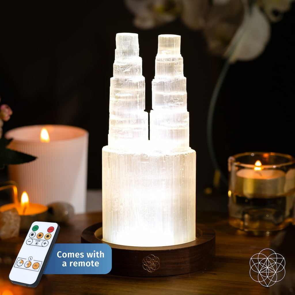 Two - Tower Selenite Lamp – Deep Energy Cleanse & Reset - Pileggi on the Square Salon Powered by Gatto Salon Group